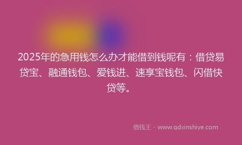 2025年的急用钱怎么办才能借到钱呢有：借贷易贷宝、融通钱包、爱钱进、速享宝钱包、闪借快贷等。