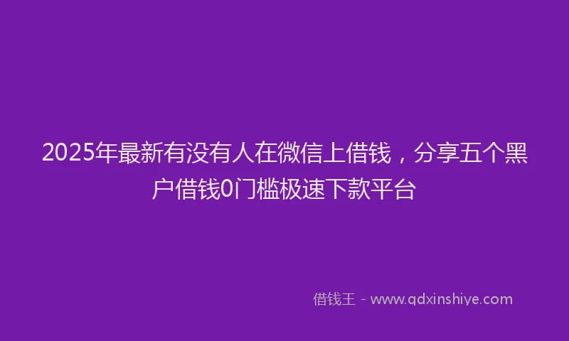2025年最新有没有人在微信上借钱，分享五个黑户借钱0门槛极速下款平台