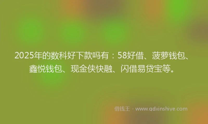 2025年的数科好下款吗有：58好借、菠萝钱包、鑫悦钱包、现金侠快融、闪借易贷宝等。