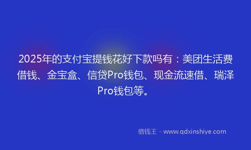 2025年的支付宝提钱花好下款吗有：美团生活费借钱、金宝盒、信贷Pro钱包、现金流速借、瑞泽Pro钱包等。