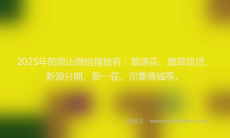 2025年的昆山微信借钱有：易速花、翡翠信贷、新浪分期、新一花、尔集商城等。