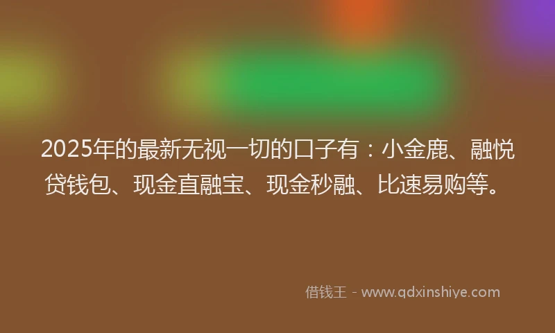 2025年的最新无视一切的口子有：小金鹿、融悦贷钱包、现金直融宝、现金秒融、比速易购等。