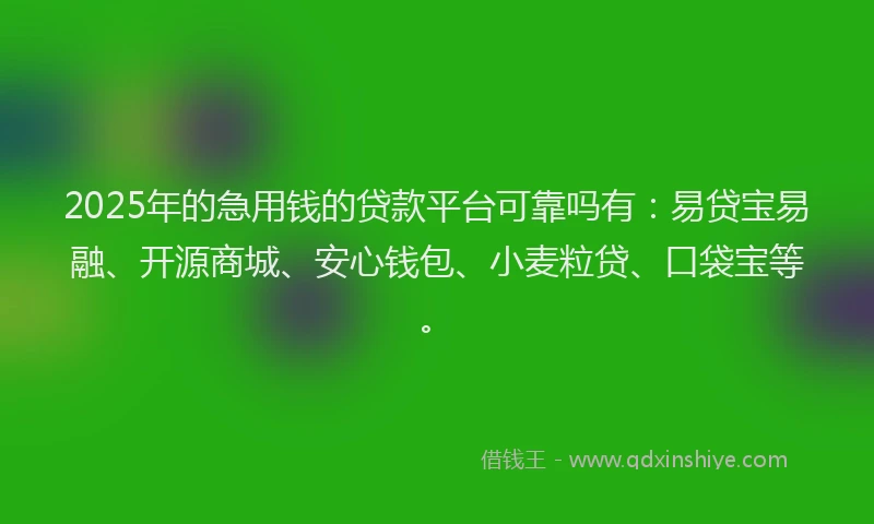 2025年的急用钱的贷款平台可靠吗有：易贷宝易融、开源商城、安心钱包、小麦粒贷、口袋宝等。