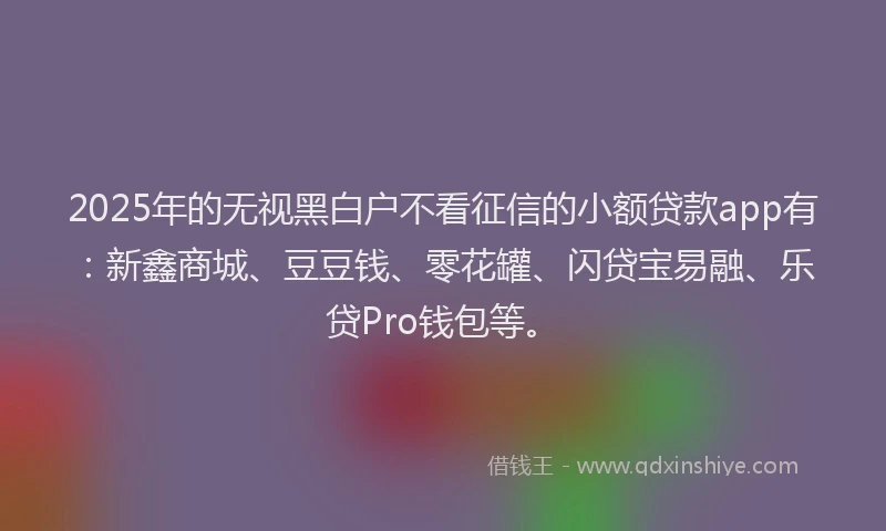 2025年的无视黑白户不看征信的小额贷款app有：新鑫商城、豆豆钱、零花罐、闪贷宝易融、乐贷Pro钱包等。