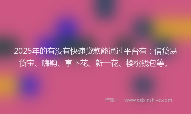 2025年的有没有快速贷款能通过平台有：借贷易贷宝、嗨购、享下花、新一花、樱桃钱包等。