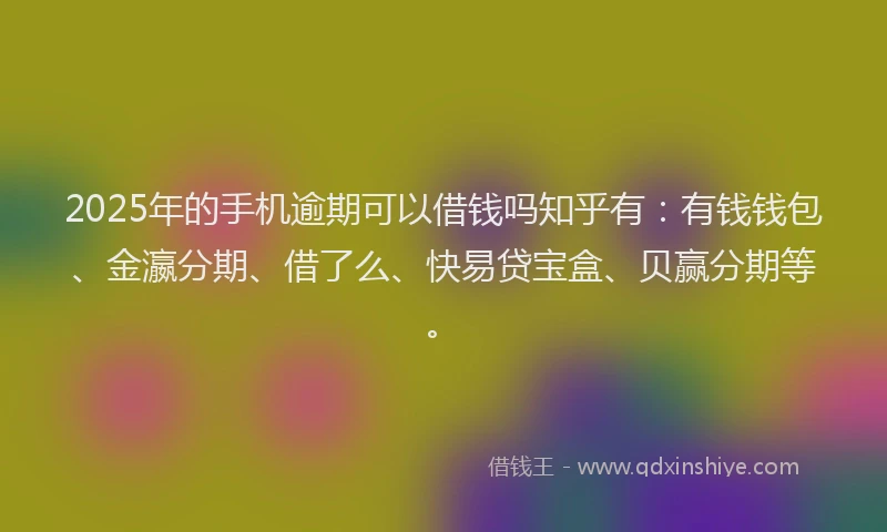 2025年的手机逾期可以借钱吗知乎有：有钱钱包、金瀛分期、借了么、快易贷宝盒、贝赢分期等。