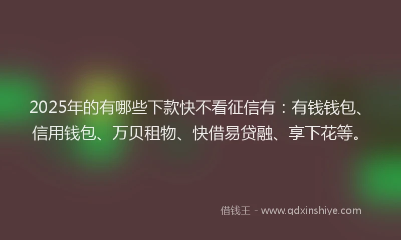 2025年的有哪些下款快不看征信有：有钱钱包、信用钱包、万贝租物、快借易贷融、享下花等。