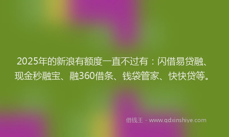 2025年的新浪有额度一直不过有：闪借易贷融、现金秒融宝、融360借条、钱袋管家、快快贷等。