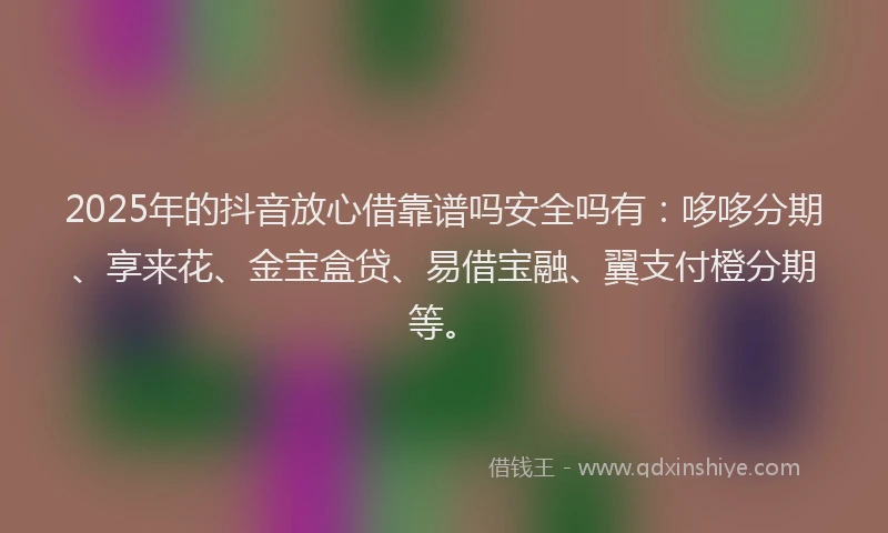 2025年的抖音放心借靠谱吗安全吗有：哆哆分期、享来花、金宝盒贷、易借宝融、翼支付橙分期等。