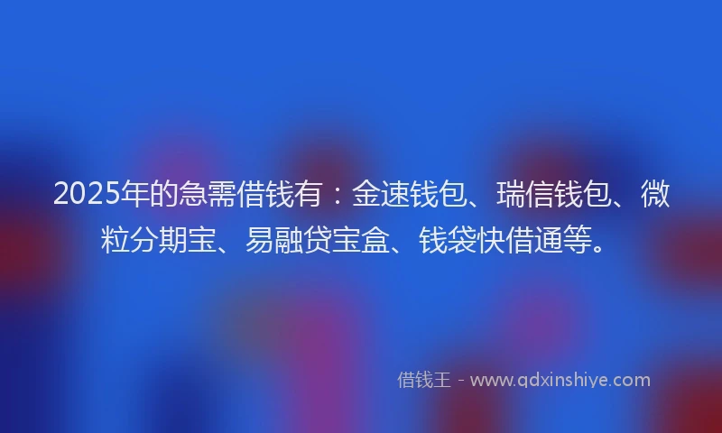 2025年的急需借钱有：金速钱包、瑞信钱包、微粒分期宝、易融贷宝盒、钱袋快借通等。