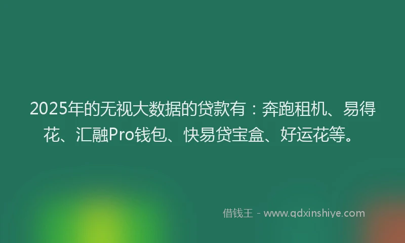 2025年的无视大数据的贷款有：奔跑租机、易得花、汇融Pro钱包、快易贷宝盒、好运花等。
