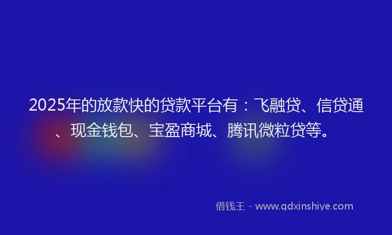 2025年的放款快的贷款平台有：飞融贷、信贷通、现金钱包、宝盈商城、腾讯微粒贷等。