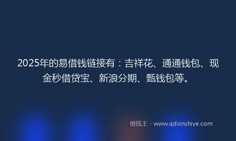 2025年的易借钱链接有：吉祥花、通通钱包、现金秒借贷宝、新浪分期、甄钱包等。