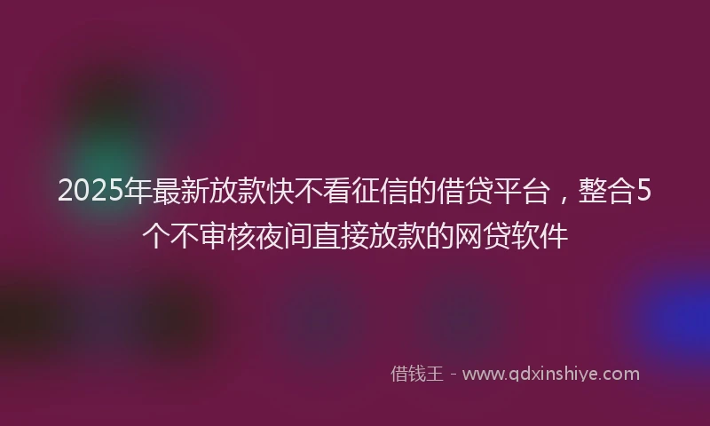 2025年最新放款快不看征信的借贷平台，整合5个不审核夜间直接放款的网贷软件
