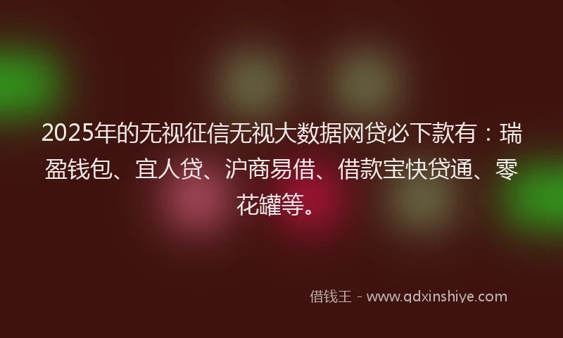 2025年的无视征信无视大数据网贷必下款有：瑞盈钱包、宜人贷、沪商易借、借款宝快贷通、零花罐等。
