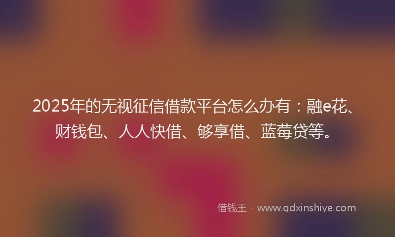 2025年的无视征信借款平台怎么办有：融e花、财钱包、人人快借、够享借、蓝莓贷等。