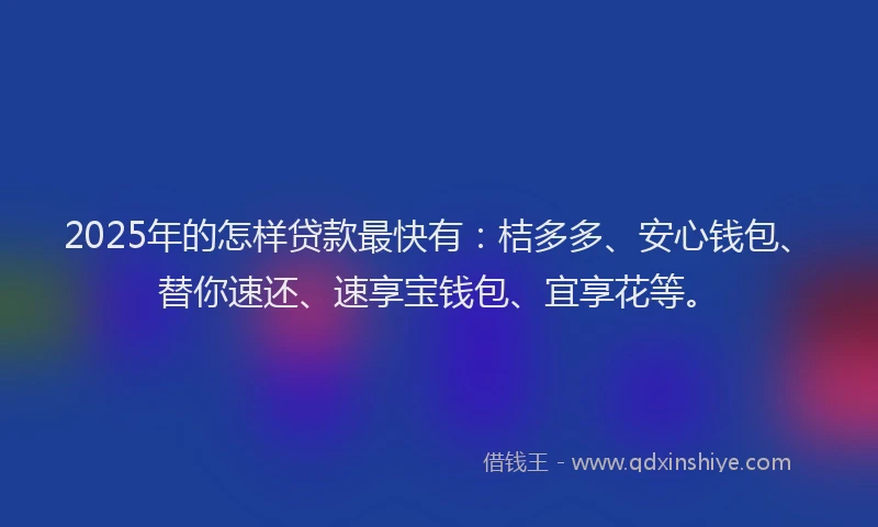 2025年的怎样贷款最快有：桔多多、安心钱包、替你速还、速享宝钱包、宜享花等。