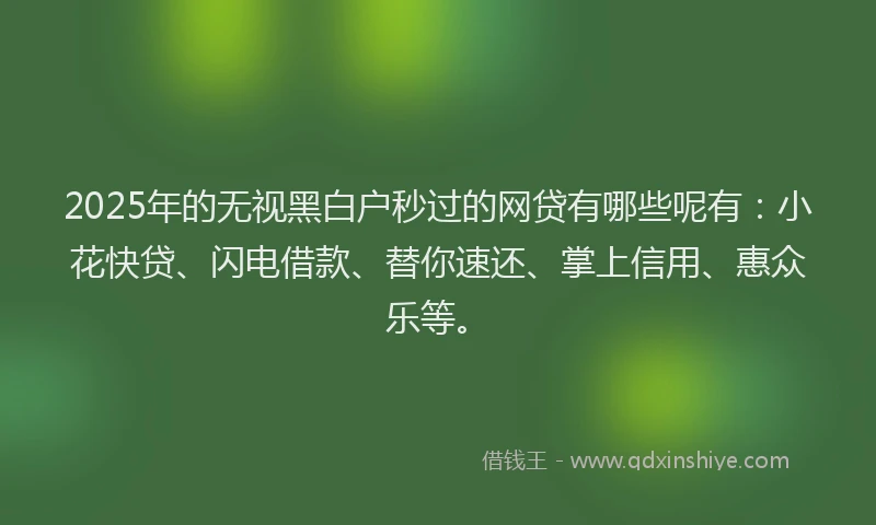 2025年的无视黑白户秒过的网贷有哪些呢有：小花快贷、闪电借款、替你速还、掌上信用、惠众乐等。
