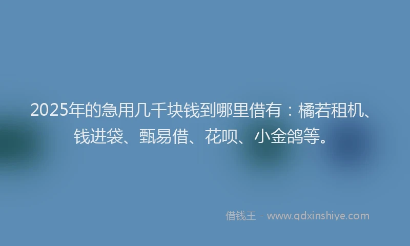 2025年的急用几千块钱到哪里借有：橘若租机、钱进袋、甄易借、花呗、小金鸽等。