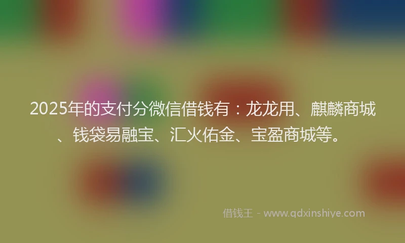2025年的支付分微信借钱有：龙龙用、麒麟商城、钱袋易融宝、汇火佑金、宝盈商城等。