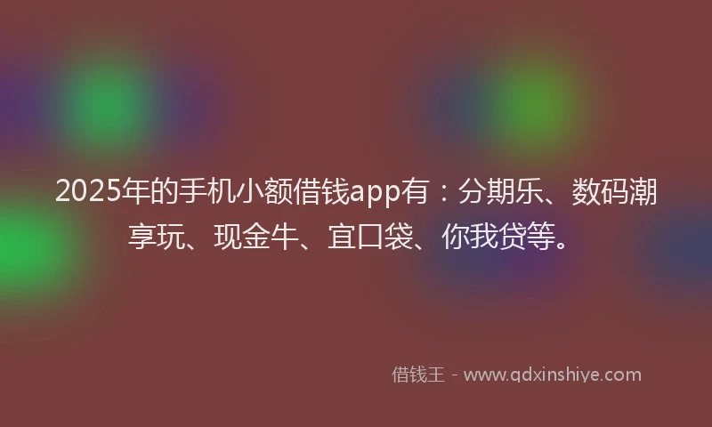 2025年的手机小额借钱app有：分期乐、数码潮享玩、现金牛、宜口袋、你我贷等。