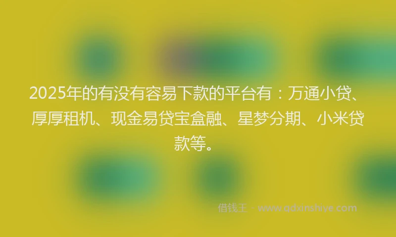 2025年的有没有容易下款的平台有：万通小贷、厚厚租机、现金易贷宝盒融、星梦分期、小米贷款等。