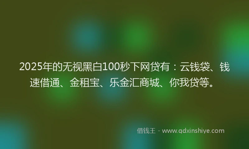 2025年的无视黑白100秒下网贷有：云钱袋、钱速借通、金租宝、乐金汇商城、你我贷等。