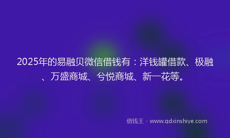 2025年的易融贝微信借钱有：洋钱罐借款、极融、万盛商城、兮悦商城、新一花等。