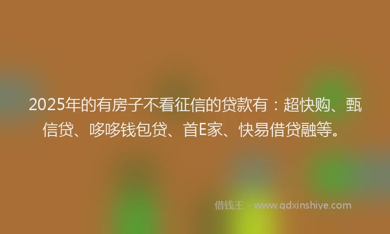 2025年的有房子不看征信的贷款有：超快购、甄信贷、哆哆钱包贷、首E家、快易借贷融等。