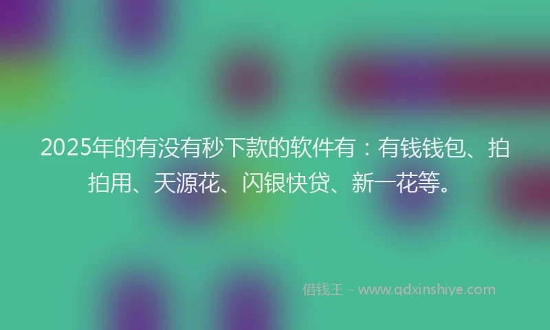 2025年的有没有秒下款的软件有：有钱钱包、拍拍用、天源花、闪银快贷、新一花等。