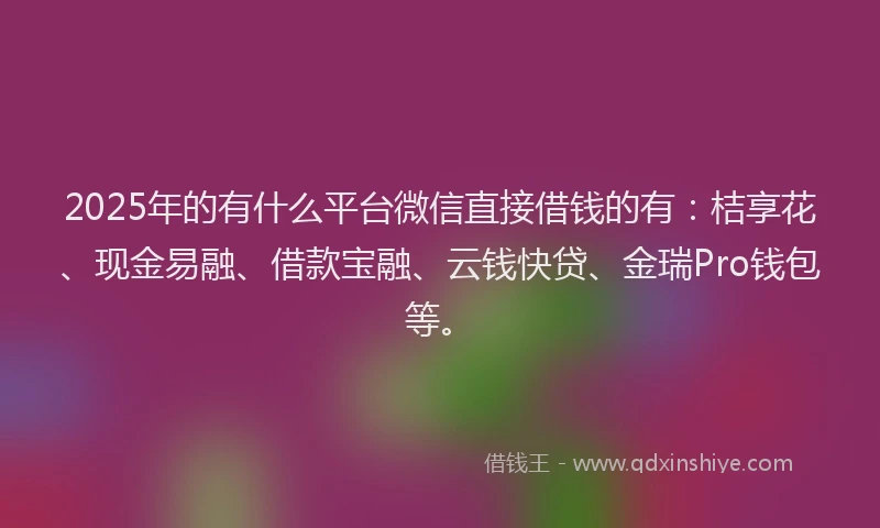 2025年的有什么平台微信直接借钱的有：桔享花、现金易融、借款宝融、云钱快贷、金瑞Pro钱包等。