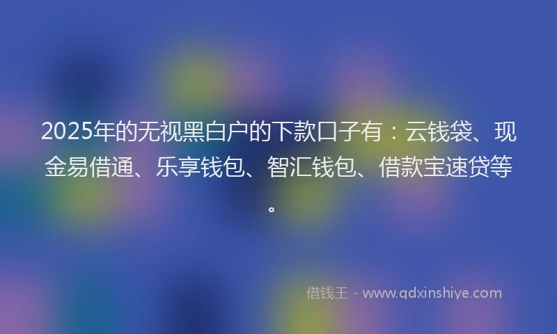 2025年的无视黑白户的下款口子有：云钱袋、现金易借通、乐享钱包、智汇钱包、借款宝速贷等。