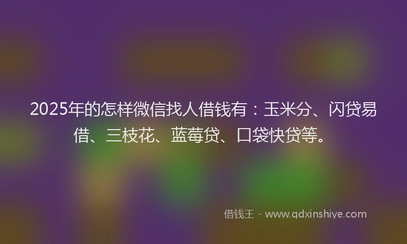 2025年的怎样微信找人借钱有：玉米分、闪贷易借、三枝花、蓝莓贷、口袋快贷等。