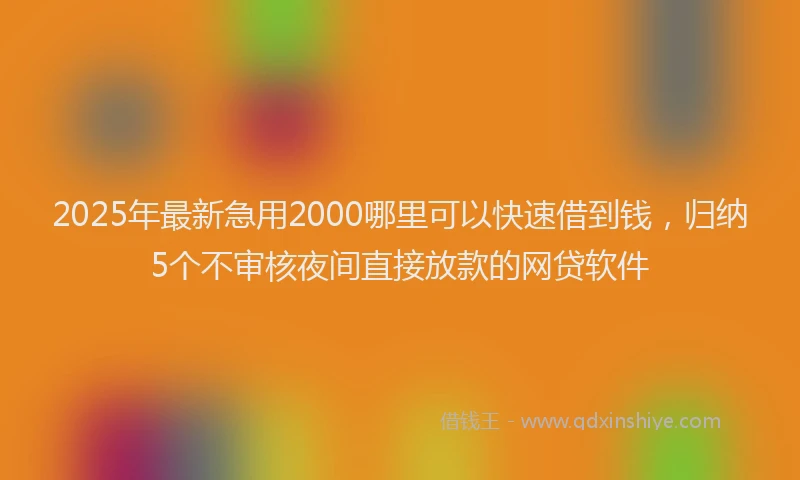 2025年最新急用2000哪里可以快速借到钱，归纳5个不审核夜间直接放款的网贷软件
