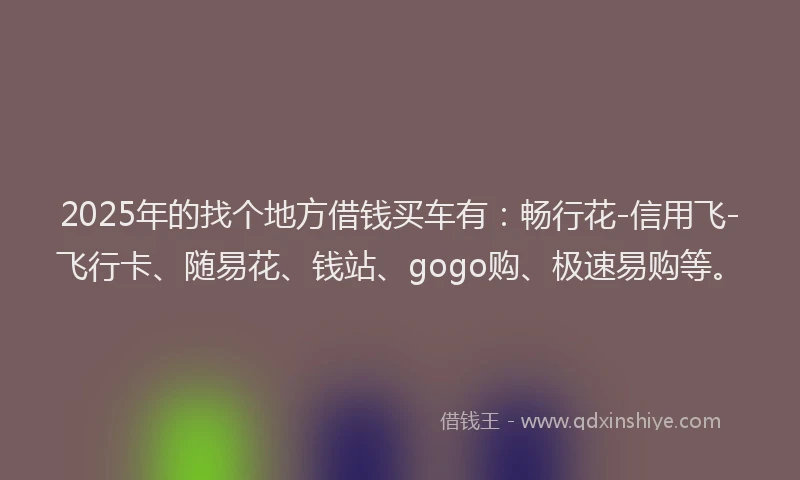 2025年的找个地方借钱买车有：畅行花-信用飞-飞行卡、随易花、钱站、gogo购、极速易购等。