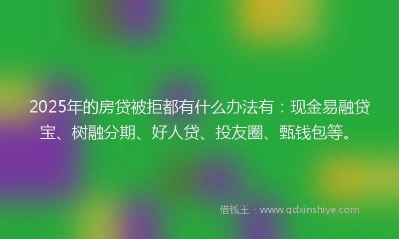 2025年的房贷被拒都有什么办法有：现金易融贷宝、树融分期、好人贷、投友圈、甄钱包等。