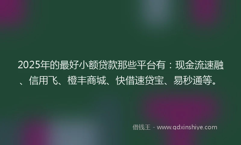 2025年的最好小额贷款那些平台有：现金流速融、信用飞、橙丰商城、快借速贷宝、易秒通等。