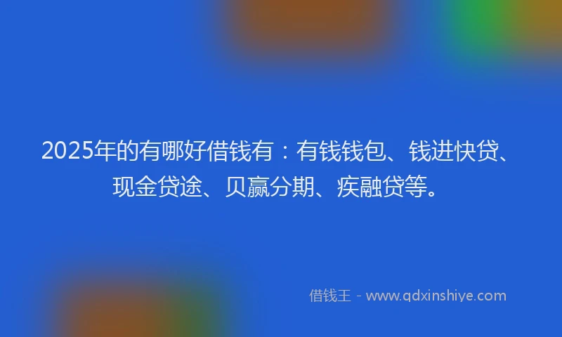 2025年的有哪好借钱有：有钱钱包、钱进快贷、现金贷途、贝赢分期、疾融贷等。