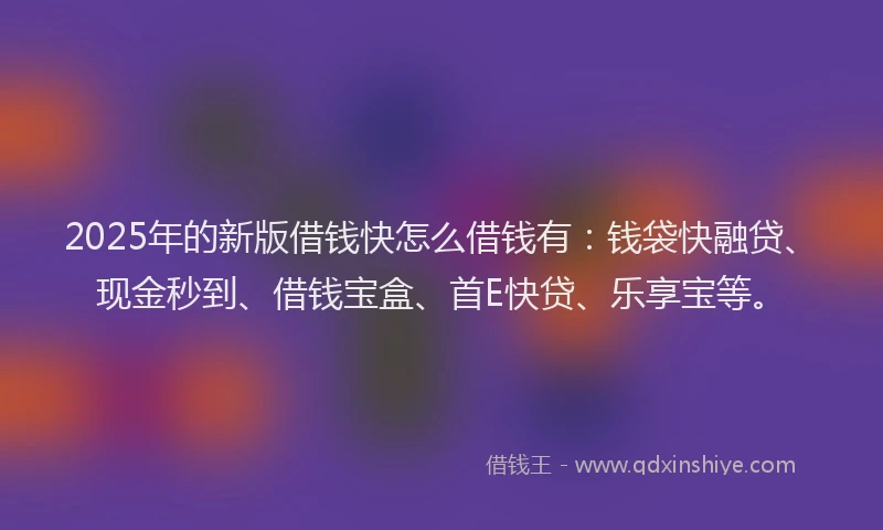 2025年的新版借钱快怎么借钱有：钱袋快融贷、现金秒到、借钱宝盒、首E快贷、乐享宝等。