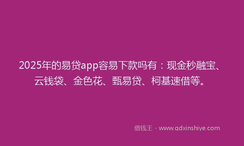 2025年的易贷app容易下款吗有：现金秒融宝、云钱袋、金色花、甄易贷、柯基速借等。
