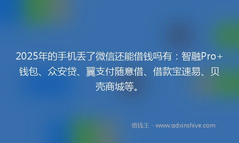 2025年的手机丢了微信还能借钱吗有：智融Pro+钱包、众安贷、翼支付随意借、借款宝速易、贝壳商城等。