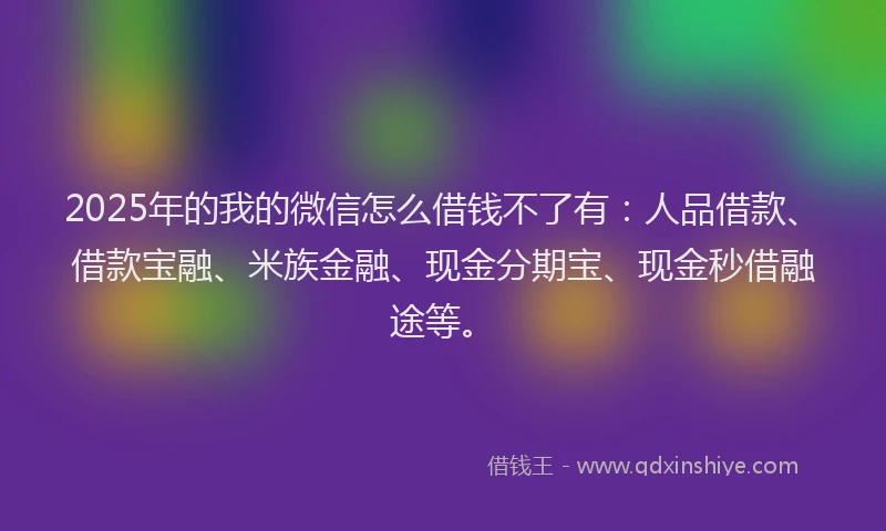 2025年的我的微信怎么借钱不了有：人品借款、借款宝融、米族金融、现金分期宝、现金秒借融途等。