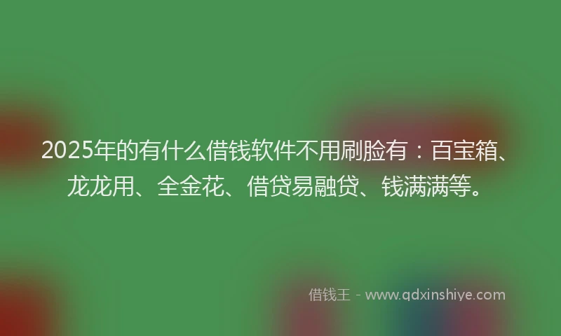 2025年的有什么借钱软件不用刷脸有：百宝箱、龙龙用、全金花、借贷易融贷、钱满满等。