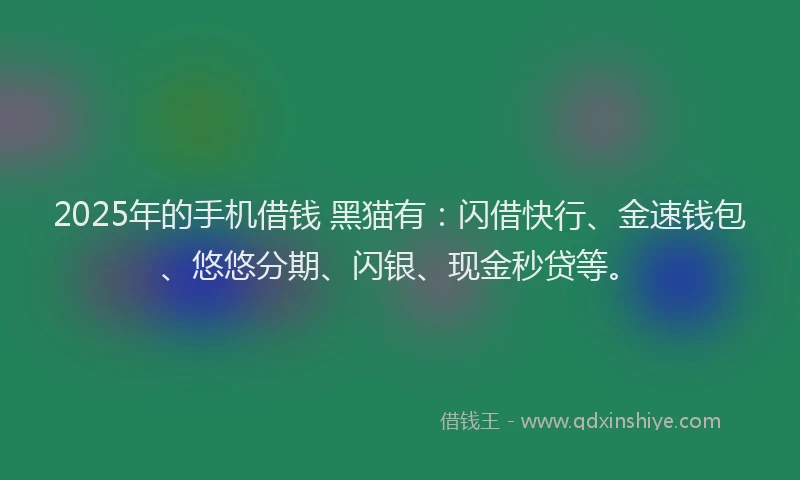 2025年的手机借钱 黑猫有：闪借快行、金速钱包、悠悠分期、闪银、现金秒贷等。