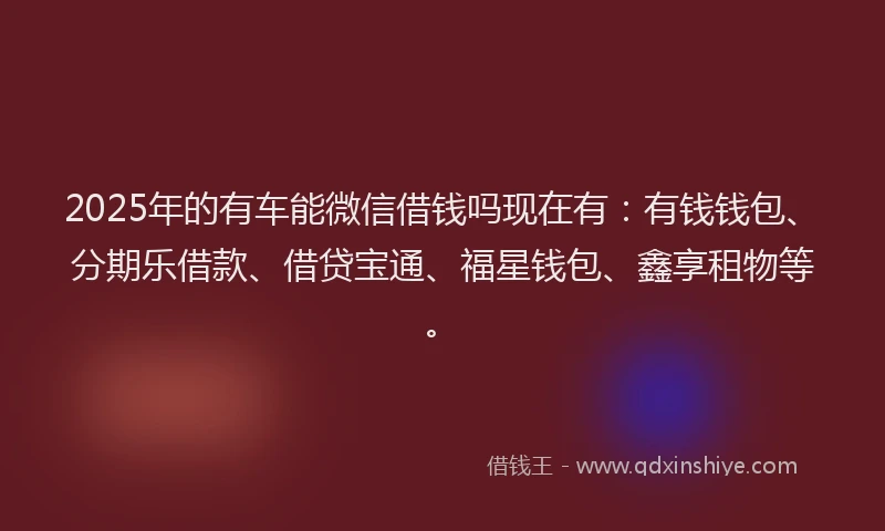 2025年的有车能微信借钱吗现在有：有钱钱包、分期乐借款、借贷宝通、福星钱包、鑫享租物等。