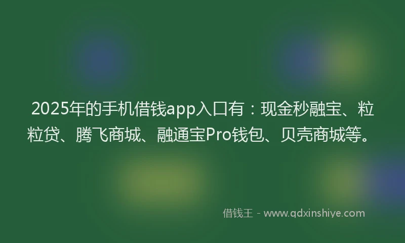 2025年的手机借钱app入口有：现金秒融宝、粒粒贷、腾飞商城、融通宝Pro钱包、贝壳商城等。