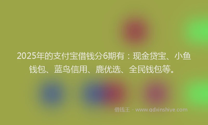 2025年的支付宝借钱分6期有：现金贷宝、小鱼钱包、蓝鸟信用、鹿优选、全民钱包等。