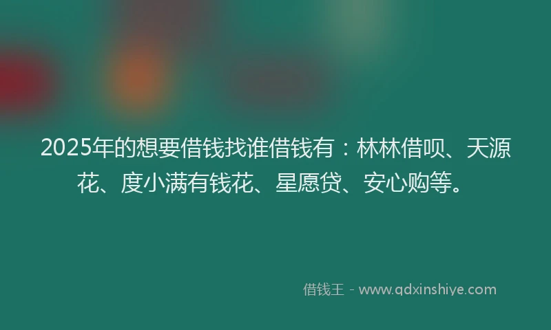 2025年的想要借钱找谁借钱有：林林借呗、天源花、度小满有钱花、星愿贷、安心购等。