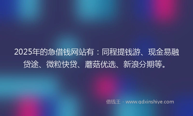2025年的急借钱网站有：同程提钱游、现金易融贷途、微粒快贷、蘑菇优选、新浪分期等。