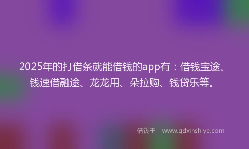 2025年的打借条就能借钱的app有：借钱宝途、钱速借融途、龙龙用、朵拉购、钱贷乐等。